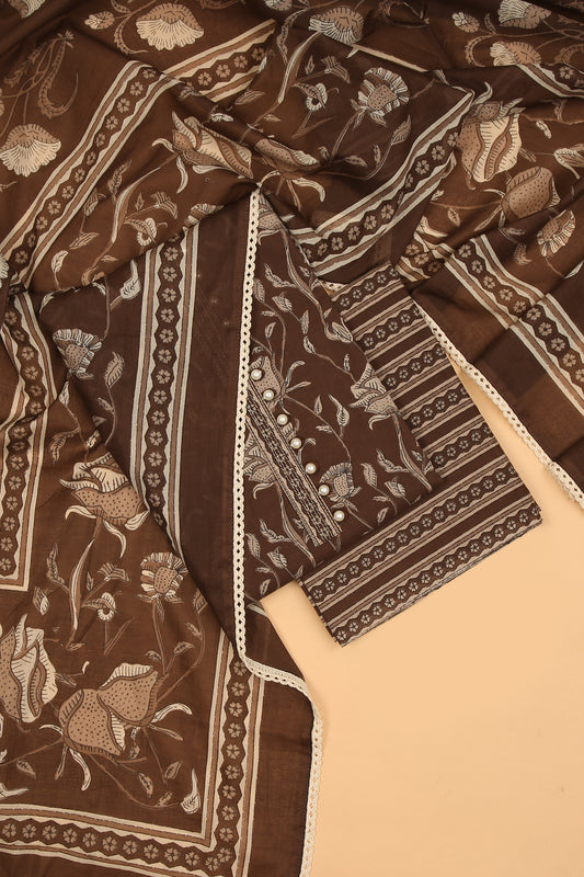 Kashish Floral Pure Cotton Unstitched Suit Set with printed dupatta