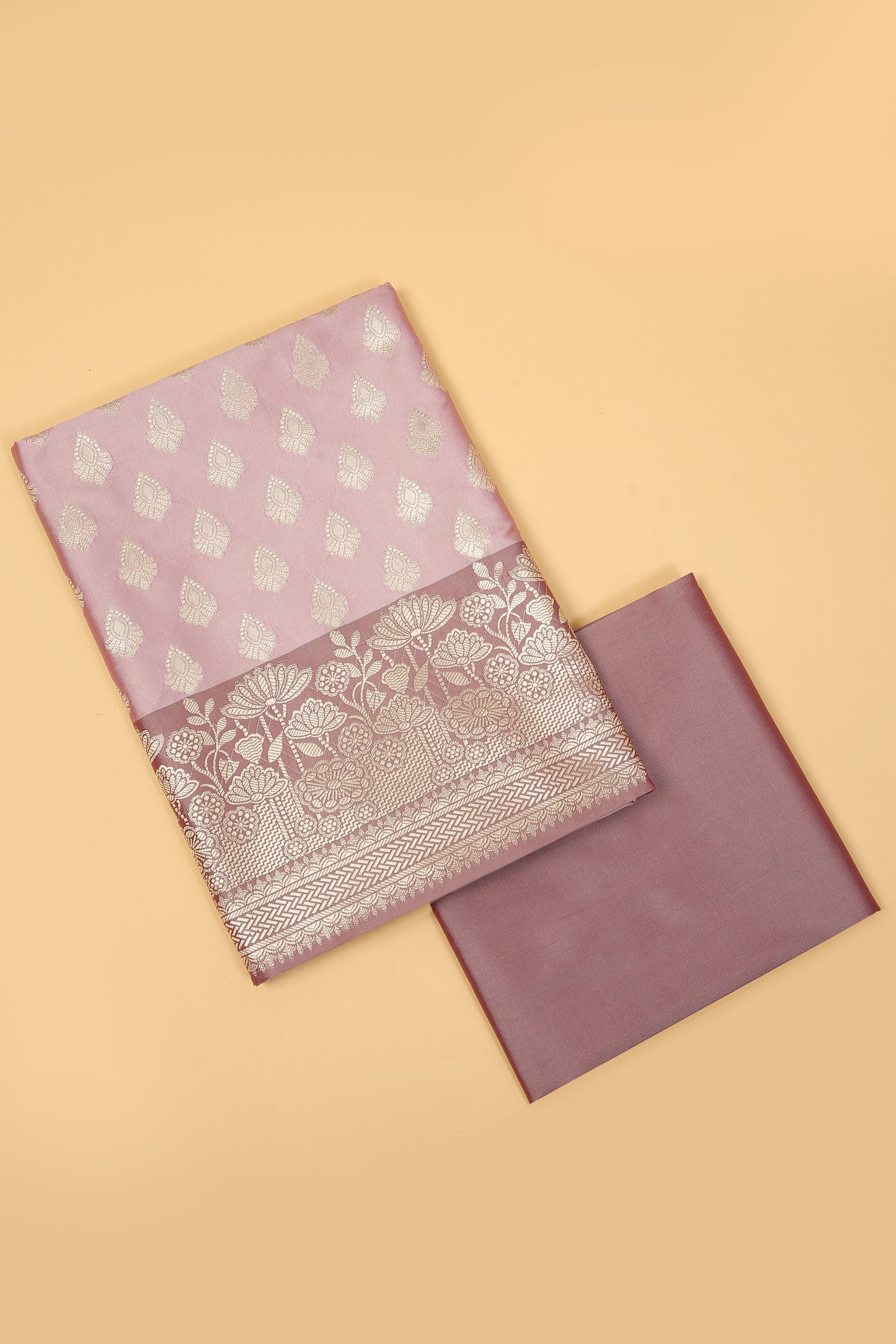 Pink Pastel Base paired with Buti on shirt in Banarasi Silk Blend with Self Contrast Jaal Woven Dupatta