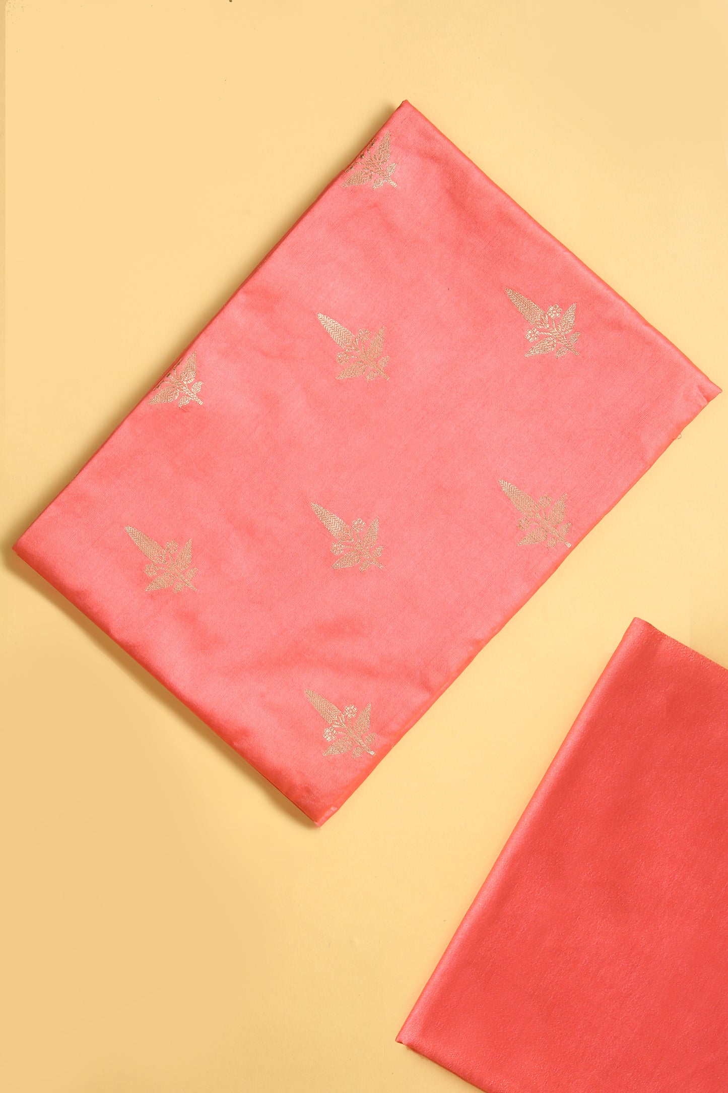 Peach Chiniya Silk Blend Zari Woven Unstitched suit set with Zari Woven Dupatta
