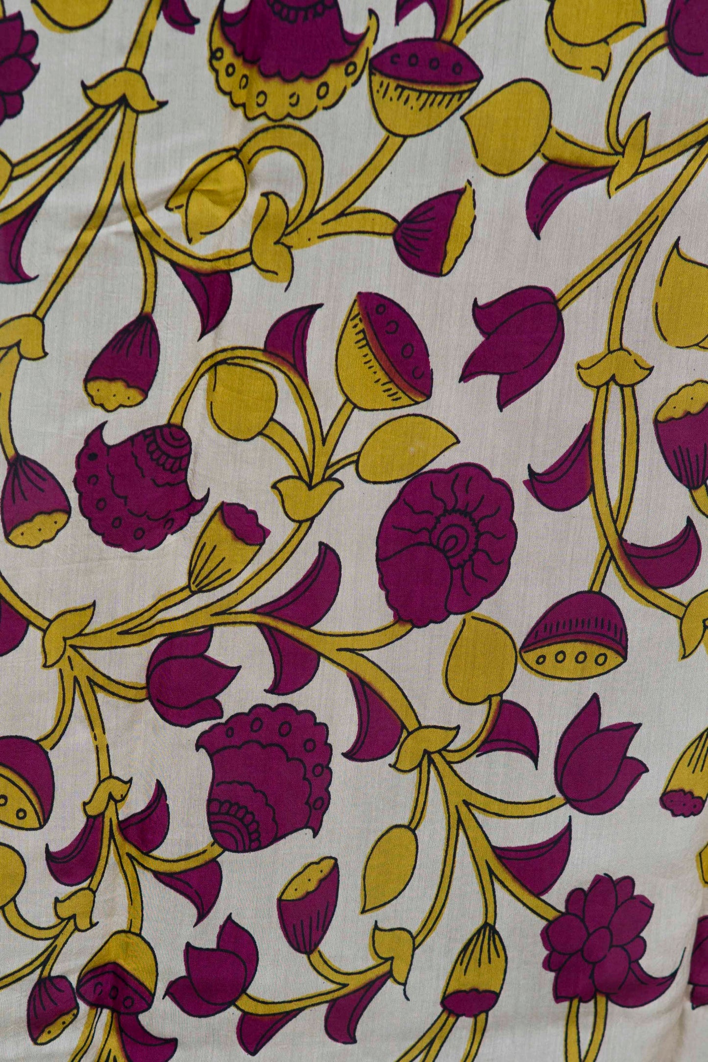 Black Kalamkari Digital print with contrast figurative story pallu and contrast off-white unstitched blouse in kalamkari print