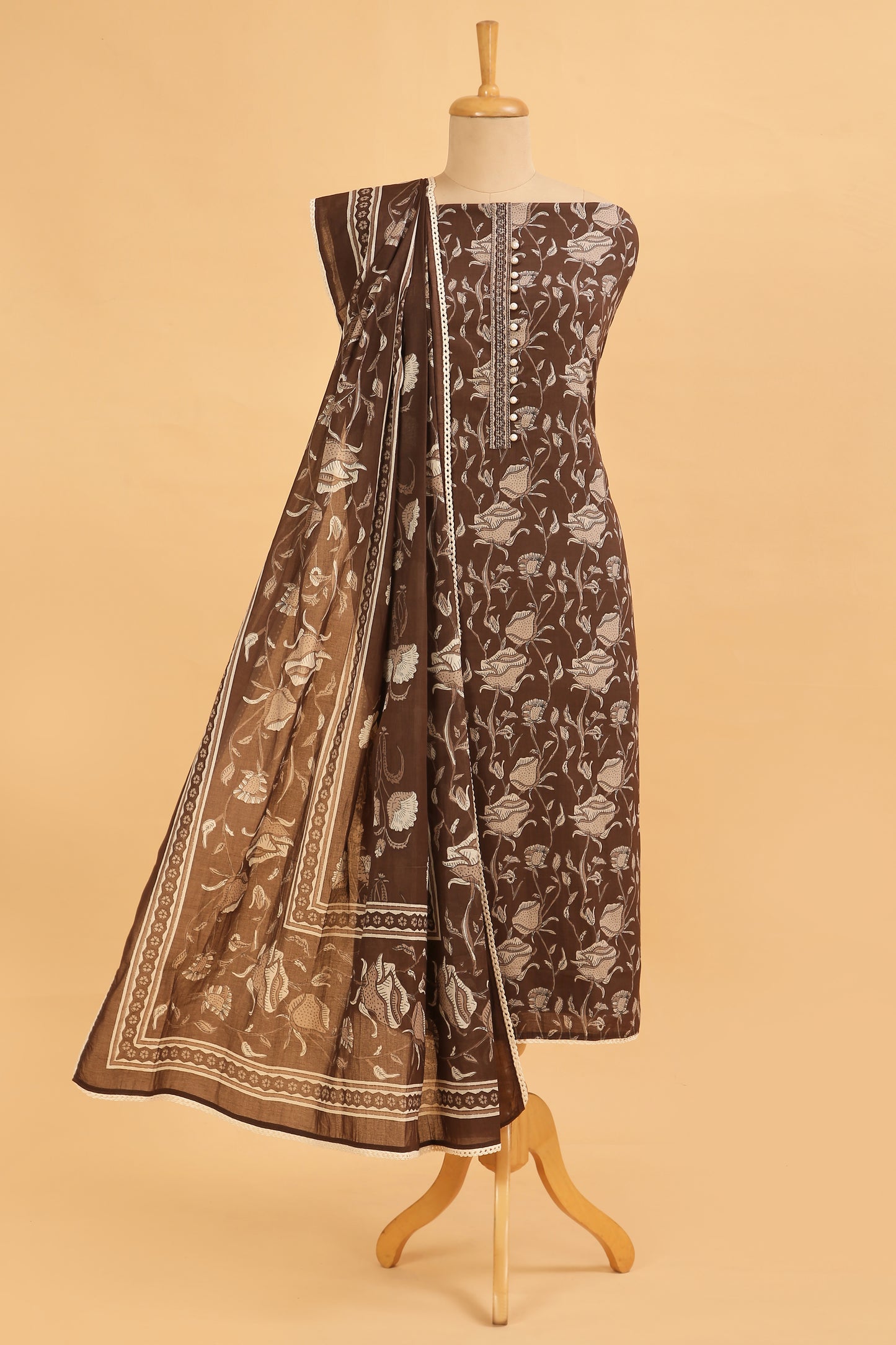Kashish Floral Pure Cotton Unstitched Suit Set with printed dupatta