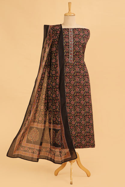 Black Bloom Pure Cotton unstitched suit set with sanganeri print