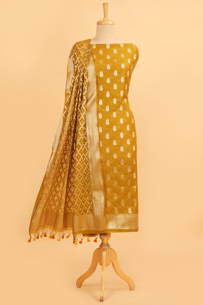 Haldi Yellow Banarasi Chanderi Silk unstitched suit set in Zari Buti woven shirt with Bandhani and woven dupatta