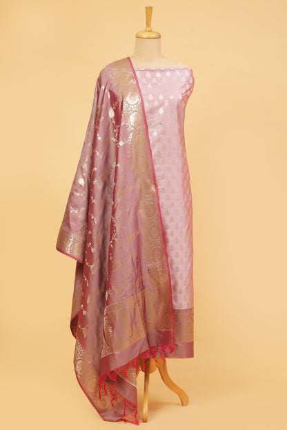 Pink Pastel Base paired with Buti on shirt in Banarasi Silk Blend with Self Contrast Jaal Woven Dupatta