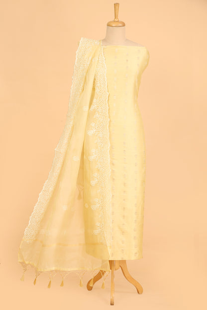 Lemon yellow Pure Chanderi Unstitched Suit in buti weaving with Pure Organza embroidered dupatta