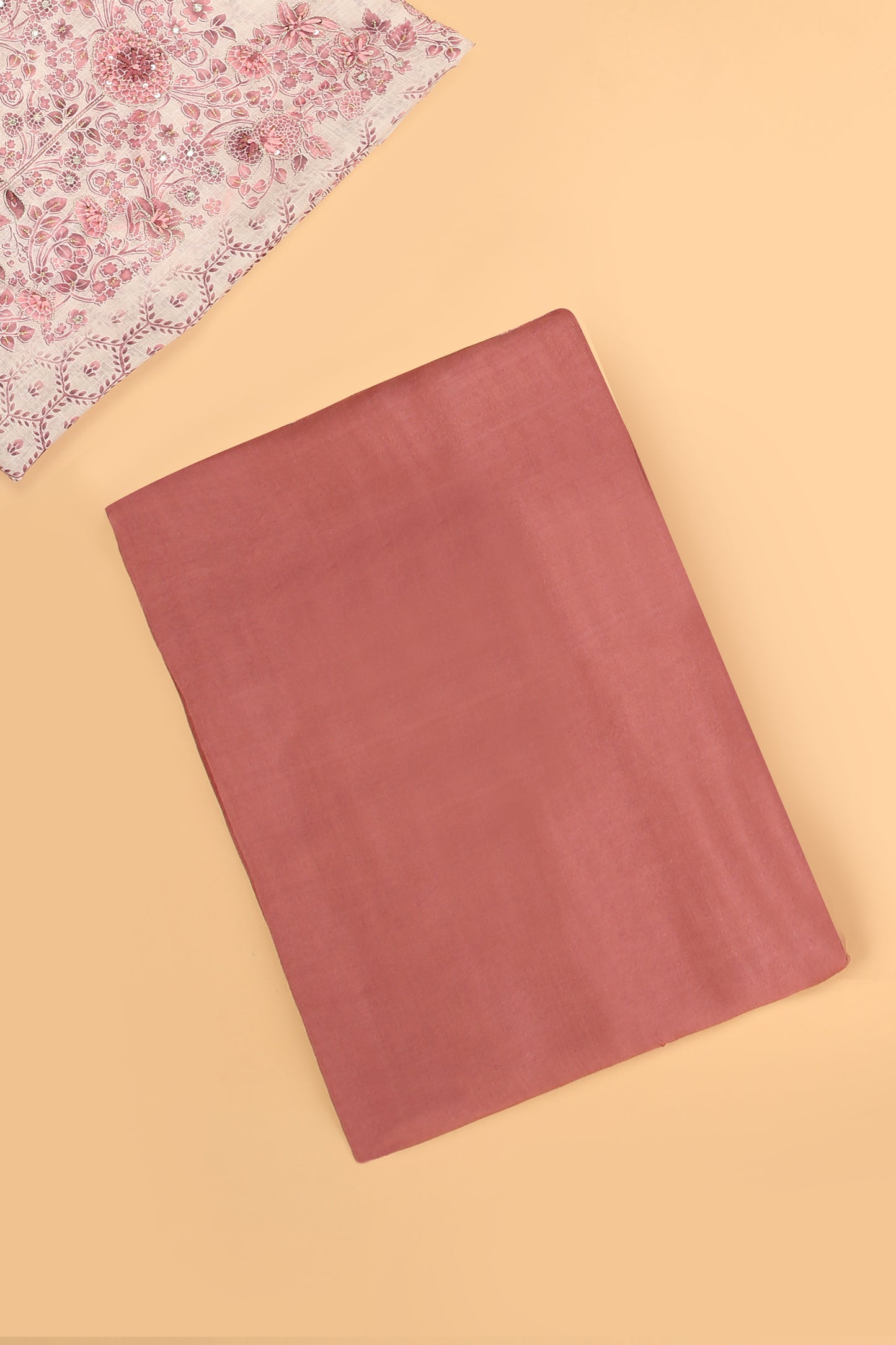 Off White and pink Linen blend unstitched suit fabric in Print with Minimal Embroidery work on neck with Linen Blend printed Dupatta