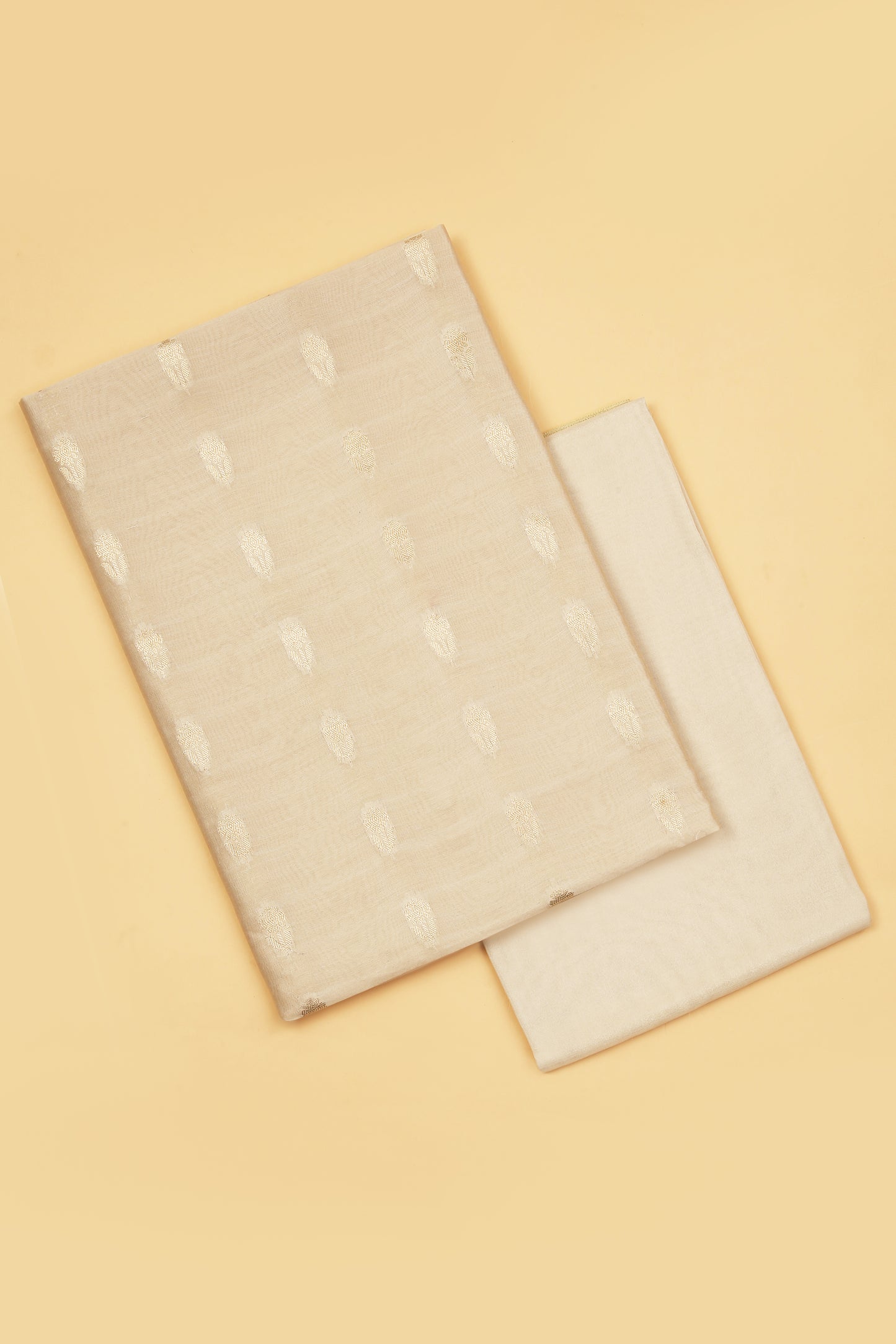 Ivory Pure Chanderi Unstitched Suit in buti weaving with Pure Organza embroidered dupatta