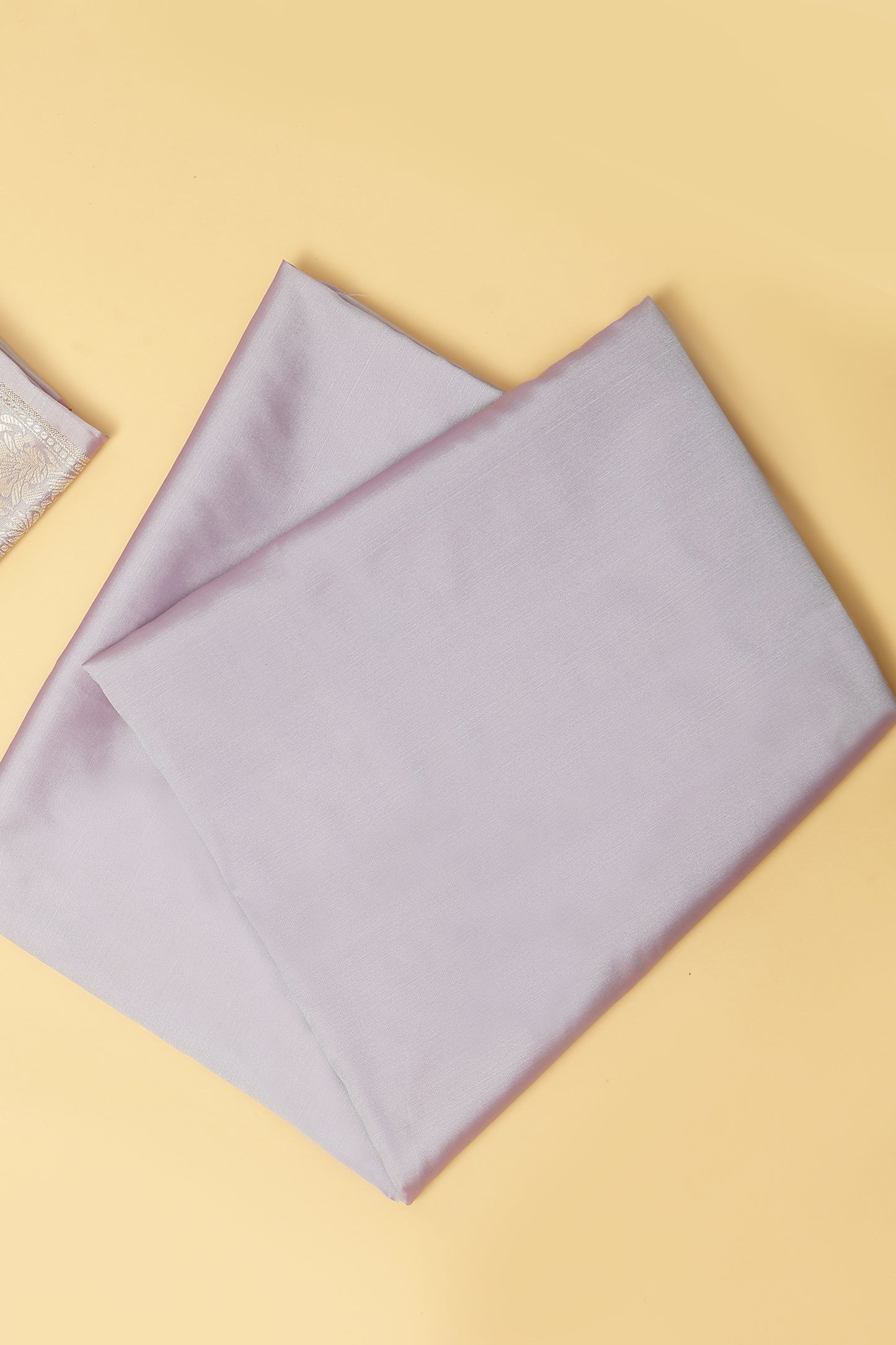 Lavender Banarasi Silk Blend Suit Set in Plain Shirt with Front Border and Jaal Woven Dupatta