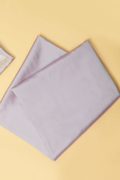 Lavender Banarasi Silk Blend Suit Set in Plain Shirt with Front Border and Jaal Woven Dupatta