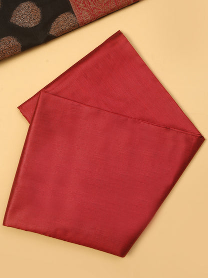 Black Banarasi Cotton Silk Zari Buti Woven Unstitched suit with Black Contrast Jaal Woven Dupatta