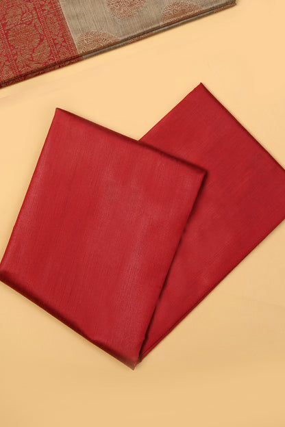 Chiku color Banarasi Cotton Silk Zari Buti Woven Unstitched suit with Red Contrast Jaal Woven Dupatta