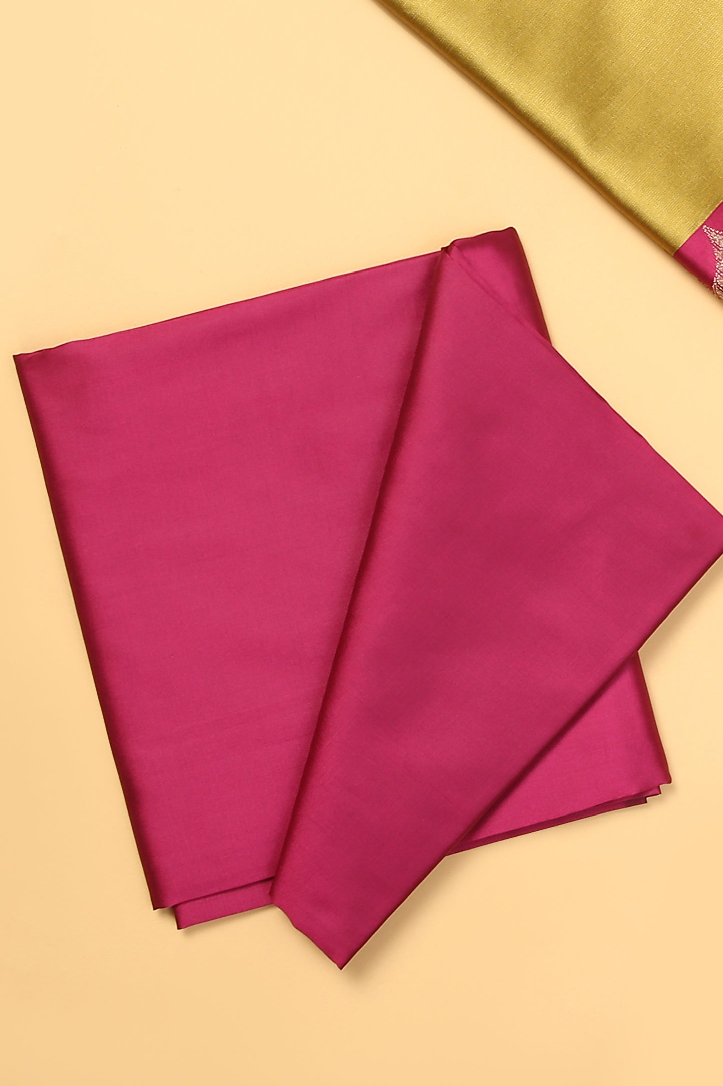 Yellow Banarasi Silk Blend Suit Set in Plain Shirt with Contrast Pink Front Border and Contrast Pink Jaal Woven Dupatta