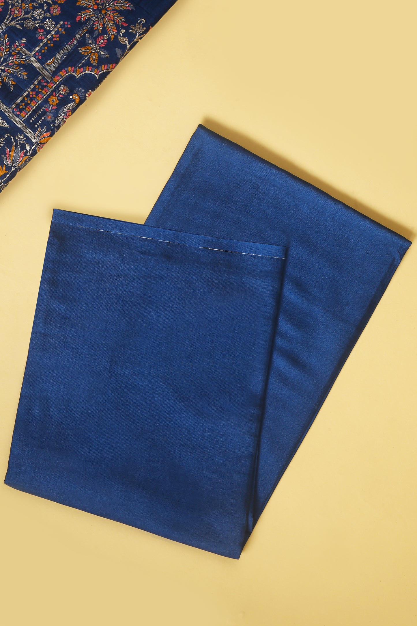 Midnight Blue Chanderi Silk suit in small motifs all over shirt and dupatta with meenakari work on ghera and border