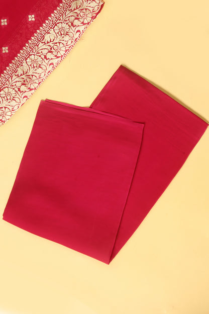 Rani Pink Khaddi Georgette Silk Suit in small buti on shirt and Bandhani Weave dupatta with plain crepe silk bottom