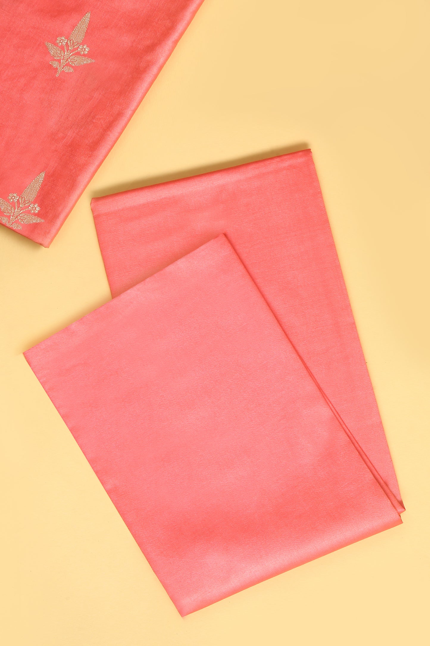 Peach Chiniya Silk Blend Zari Woven Unstitched suit set with Zari Woven Dupatta
