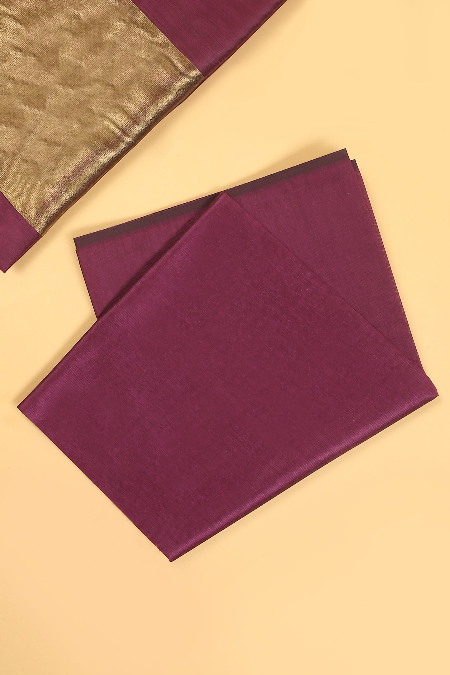 Wine Plain Banarasi Cotton Silk suit with woven border on daaman and Stripe woven golden zari dupatta