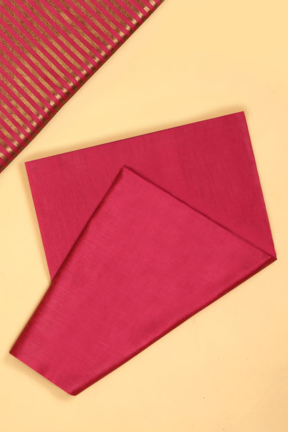 Pink Plain Banarasi Cotton Silk suit with woven border on daaman and Stripe woven golden zari dupatta