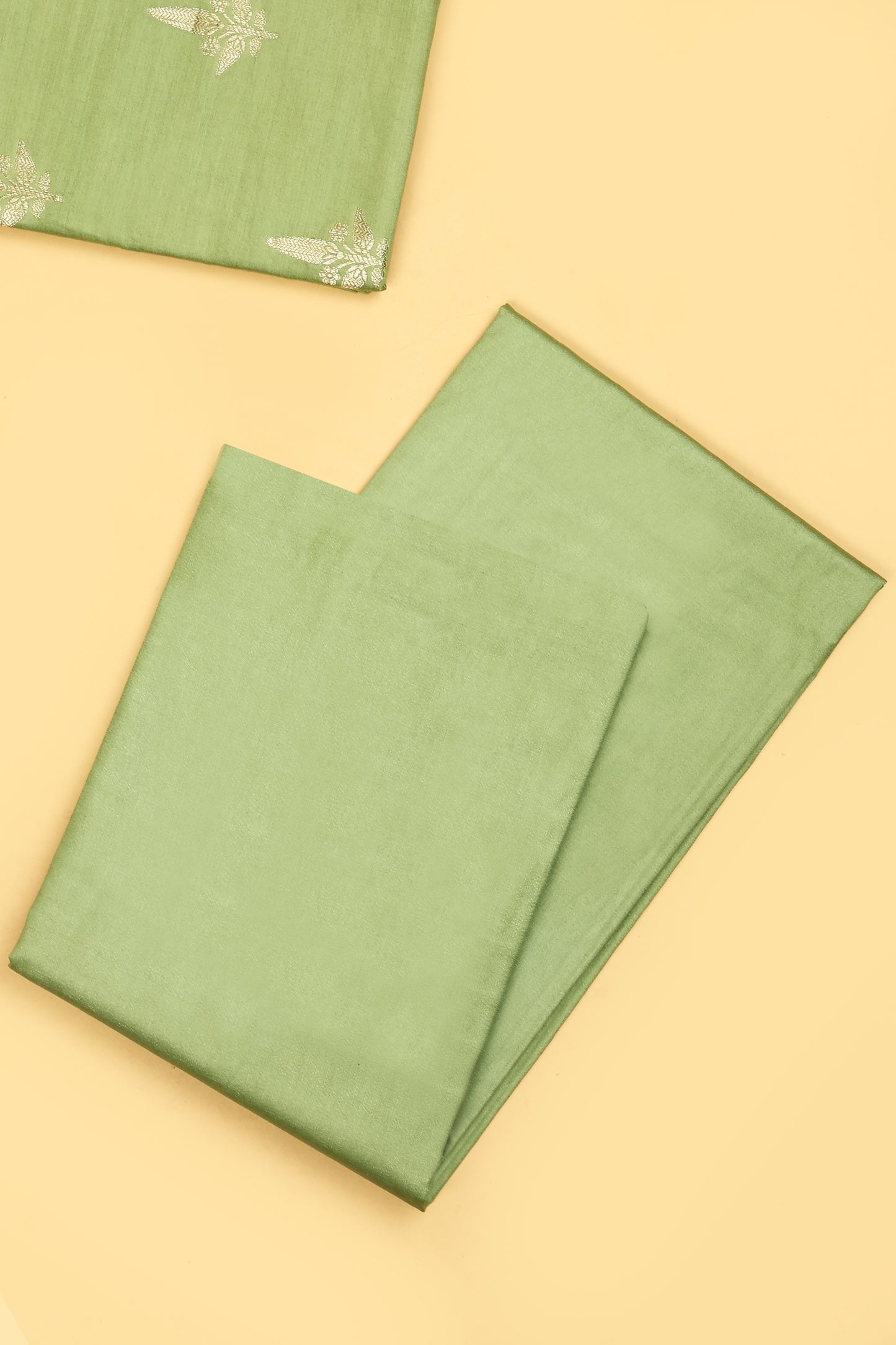 Green Chiniya Silk Blend Zari Woven Unstitched suit set with Zari Woven Dupatta