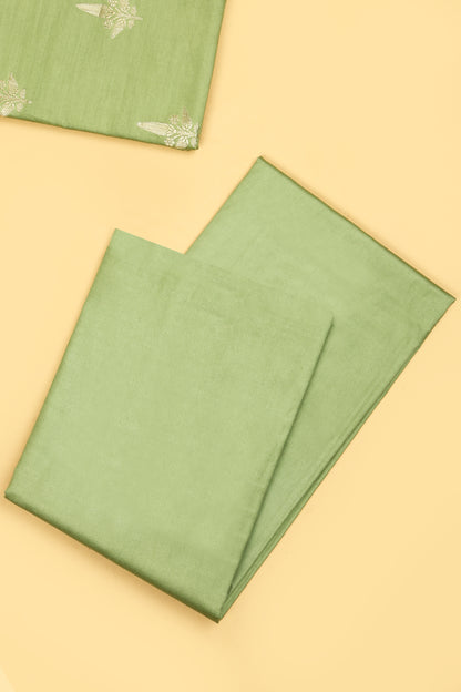 Green Chiniya Silk Blend Zari Woven Unstitched suit set with Zari Woven Dupatta