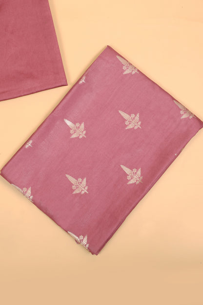 Soft pink Chiniya Silk Blend Zari Woven Unstitched suit set with Zari Woven Dupatta