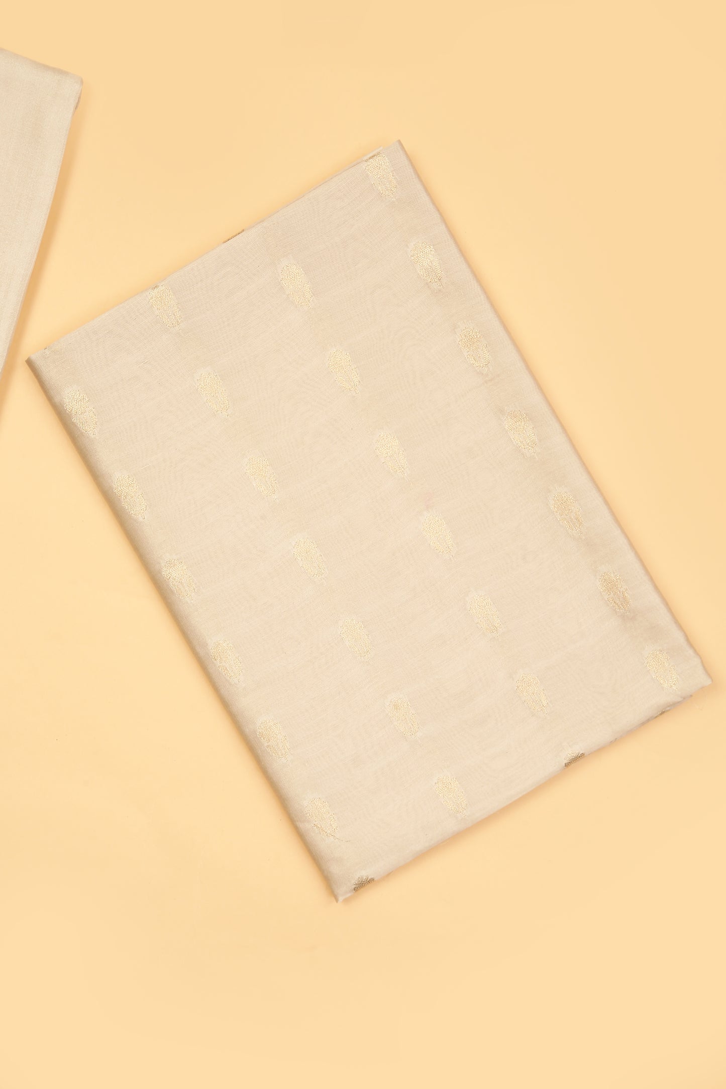 Ivory Pure Chanderi Unstitched Suit in buti weaving with Pure Organza embroidered dupatta