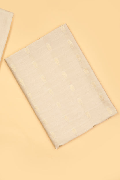 Ivory Pure Chanderi Unstitched Suit in buti weaving with Pure Organza embroidered dupatta