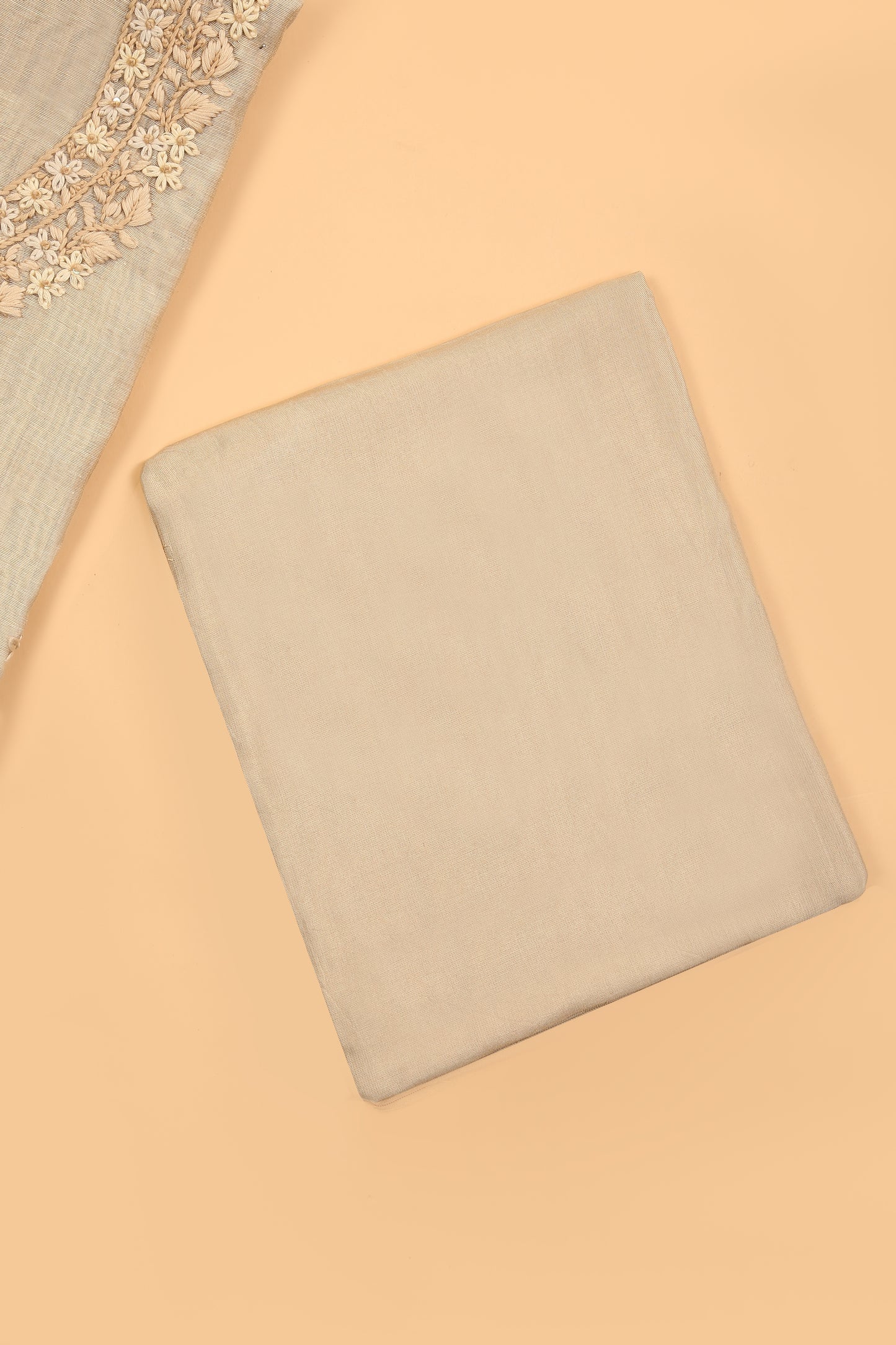 Off White Jamdani unstitched suit fabric with self Color French knot embroidery on neck with Jamdani weaved dupatta