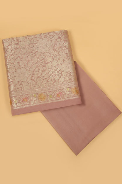 Mauve Khaddi Georgette Silk Suit in Floral Jaal pattern on shirt and Rangkaat on shirt and dupatta with plain crepe silk bottom