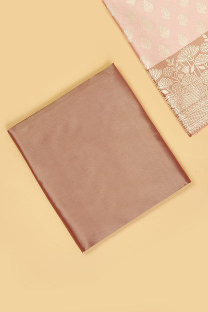Chiku Pastel Base paired with Buti on shirt in Banarasi Silk Blend with Self Contrast Jaal Woven Dupatta