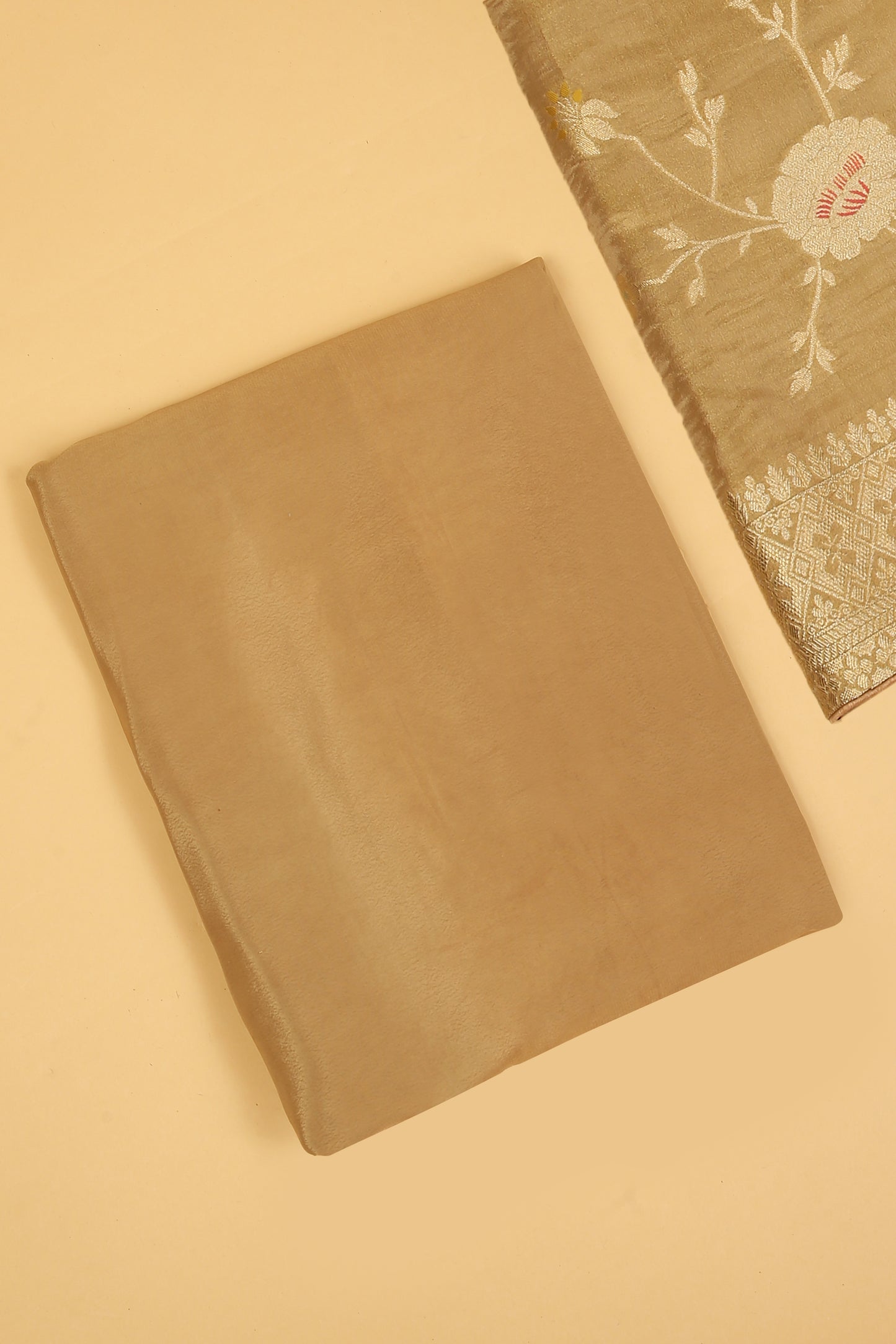 Golden Shimmer Tissue Silk in small buti paired with Floral and Meenakari Zari Weave on Daaman and Dupatta