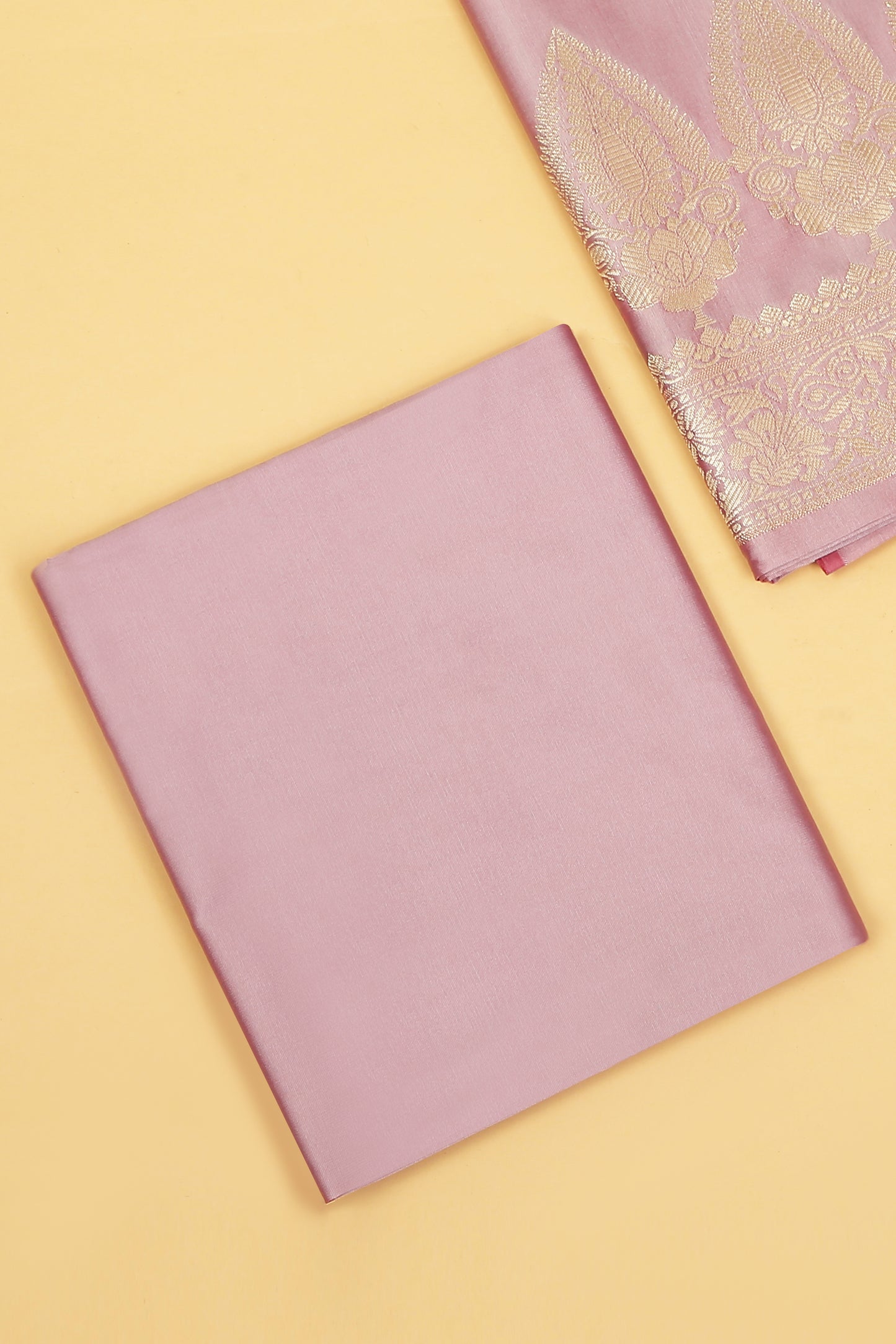 Blush Pink Banarasi Silk Blend Suit Set in Plain Shirt with Front Border and Jaal Woven Dupatta