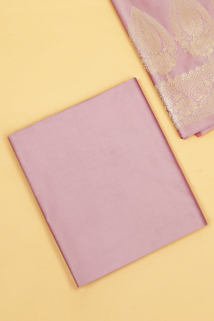 Blush Pink Banarasi Silk Blend Suit Set in Plain Shirt with Front Border and Jaal Woven Dupatta