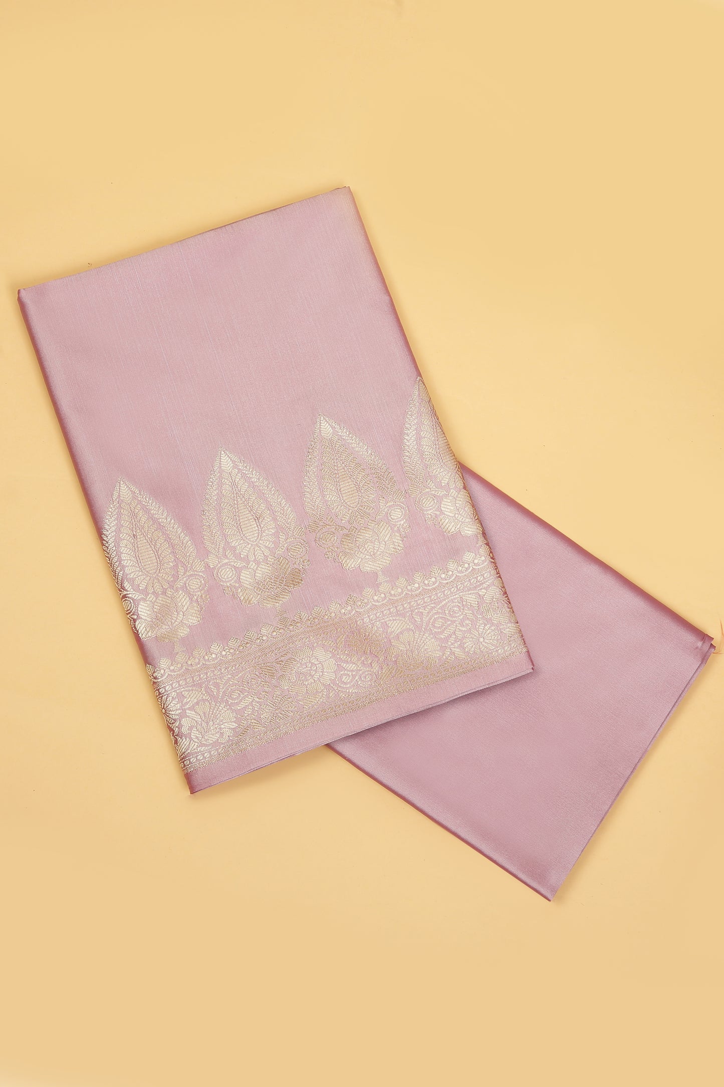 Blush Pink Banarasi Silk Blend Suit Set in Plain Shirt with Front Border and Jaal Woven Dupatta