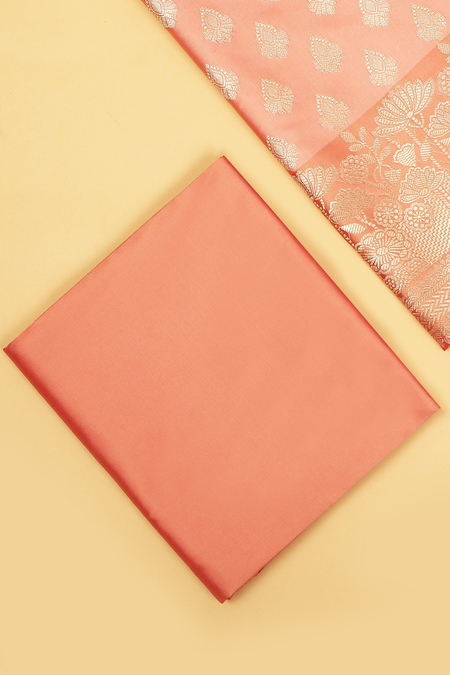 Peach Base paired with Buti on shirt in Banarasi Silk Blend with Self Contrast Jaal Woven Dupatta