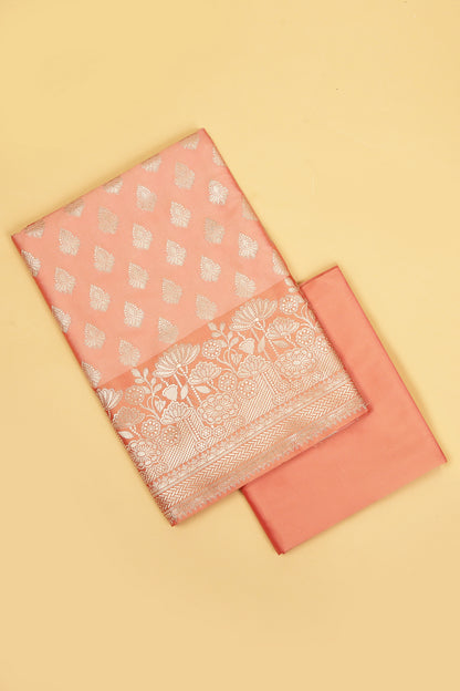 Peach Base paired with Buti on shirt in Banarasi Silk Blend with Self Contrast Jaal Woven Dupatta