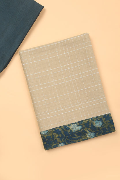 Beige Handloom Cotton in self weave fabric with Modal Cotton Dupatta