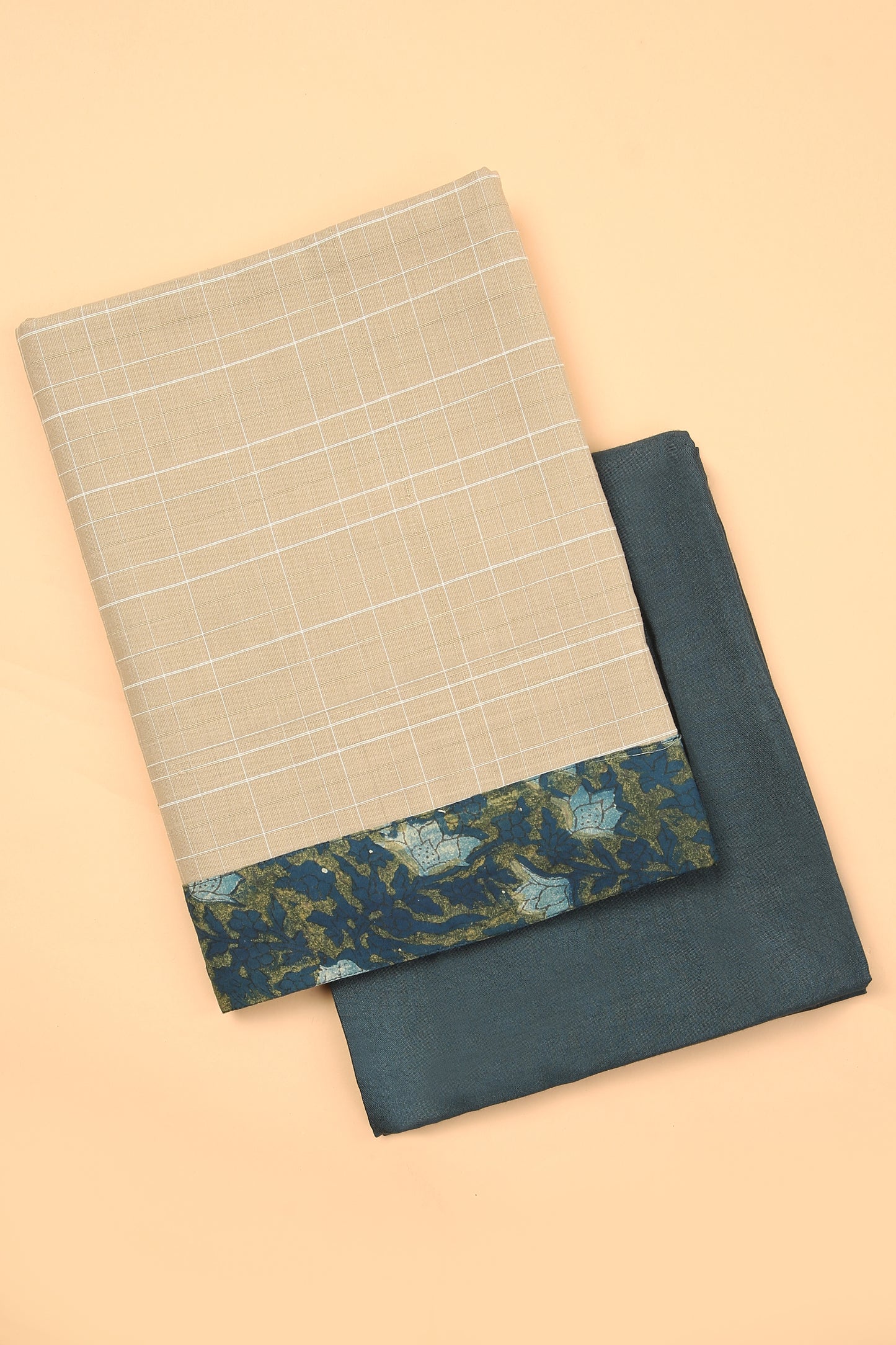 Beige Handloom Cotton in self weave fabric with Modal Cotton Dupatta