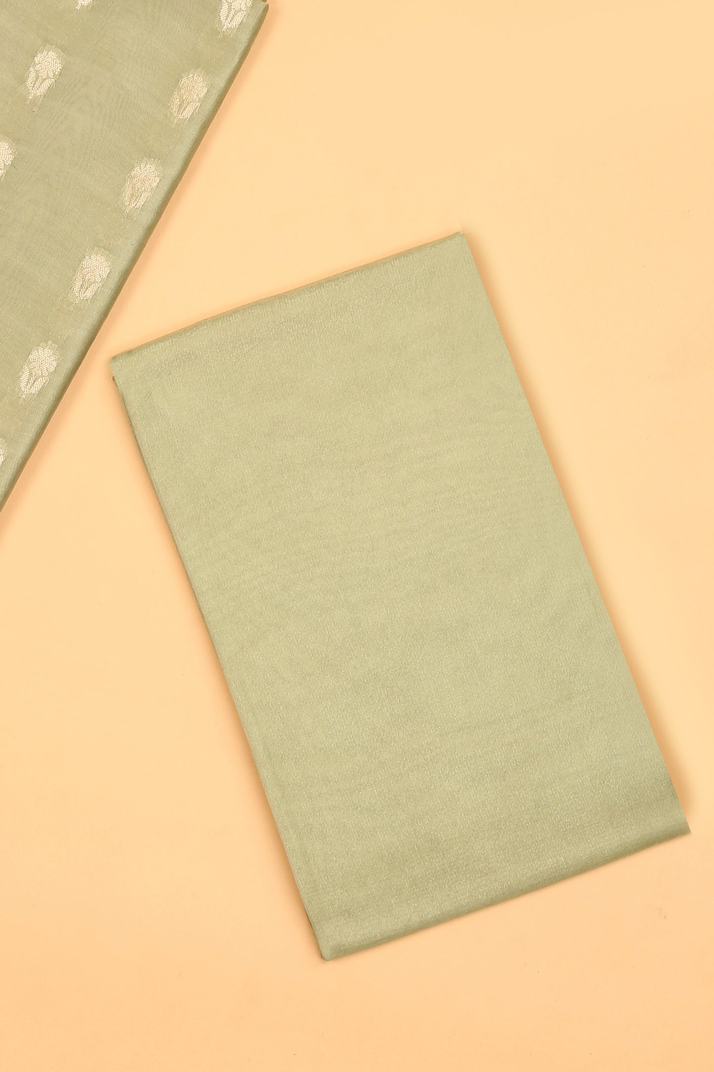 Pastel Green Pure Chanderi Unstitched Suit in buti weaving with Pure Organza embroidered dupatta