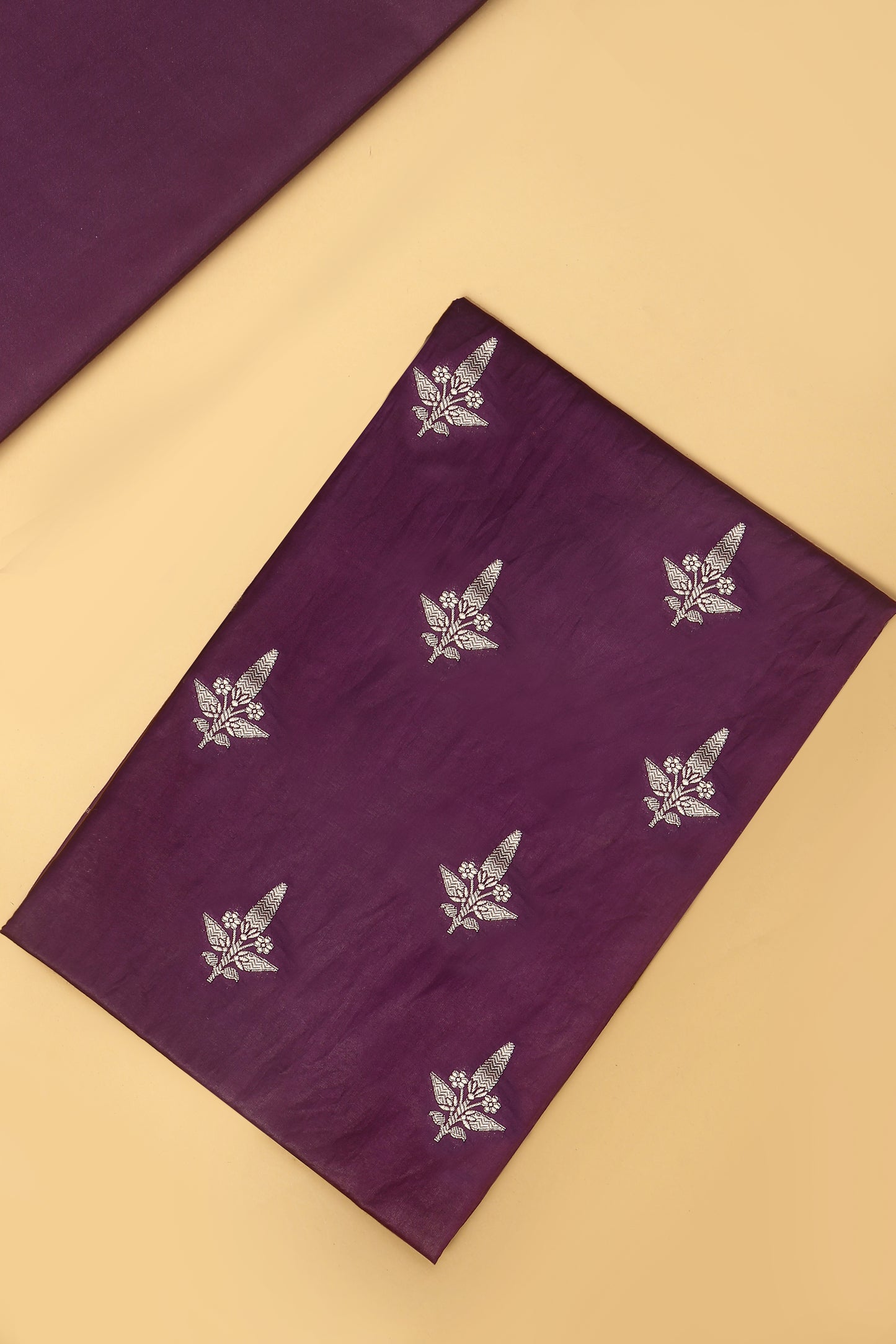 Royal Purple Chiniya Silk Blend Zari Woven Unstitched suit set with Zari Woven Dupatta