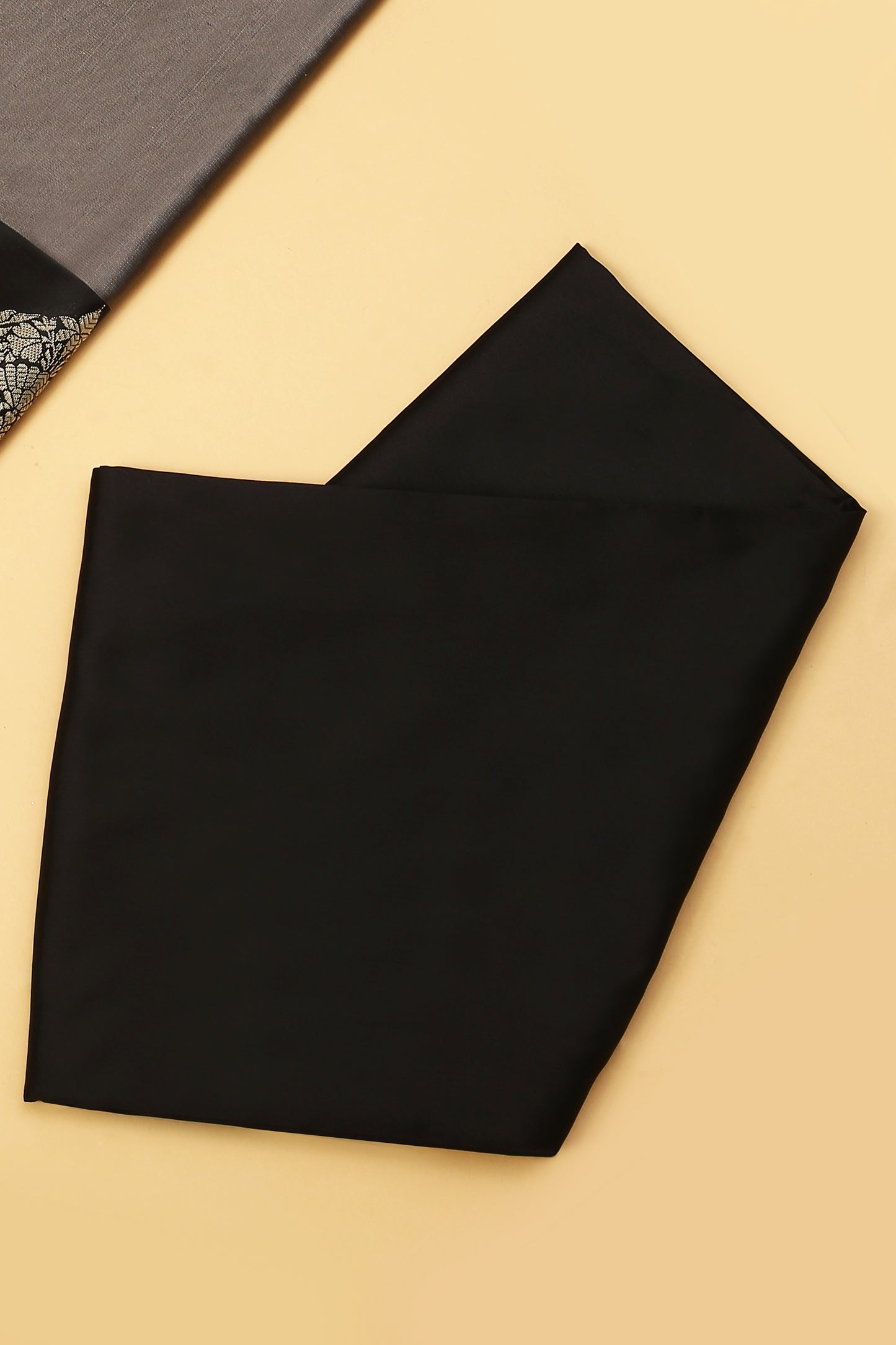 Grey Banarasi Silk Blend Suit Set in Plain Shirt with Contrast Black Front Border and Contrast Black Jaal Woven Dupatta