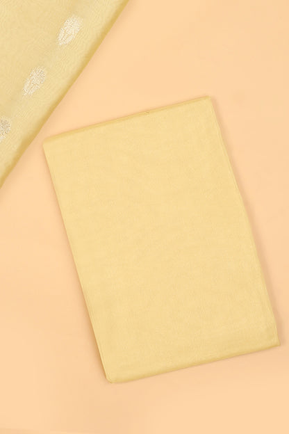 Lemon yellow Pure Chanderi Unstitched Suit in buti weaving with Pure Organza embroidered dupatta