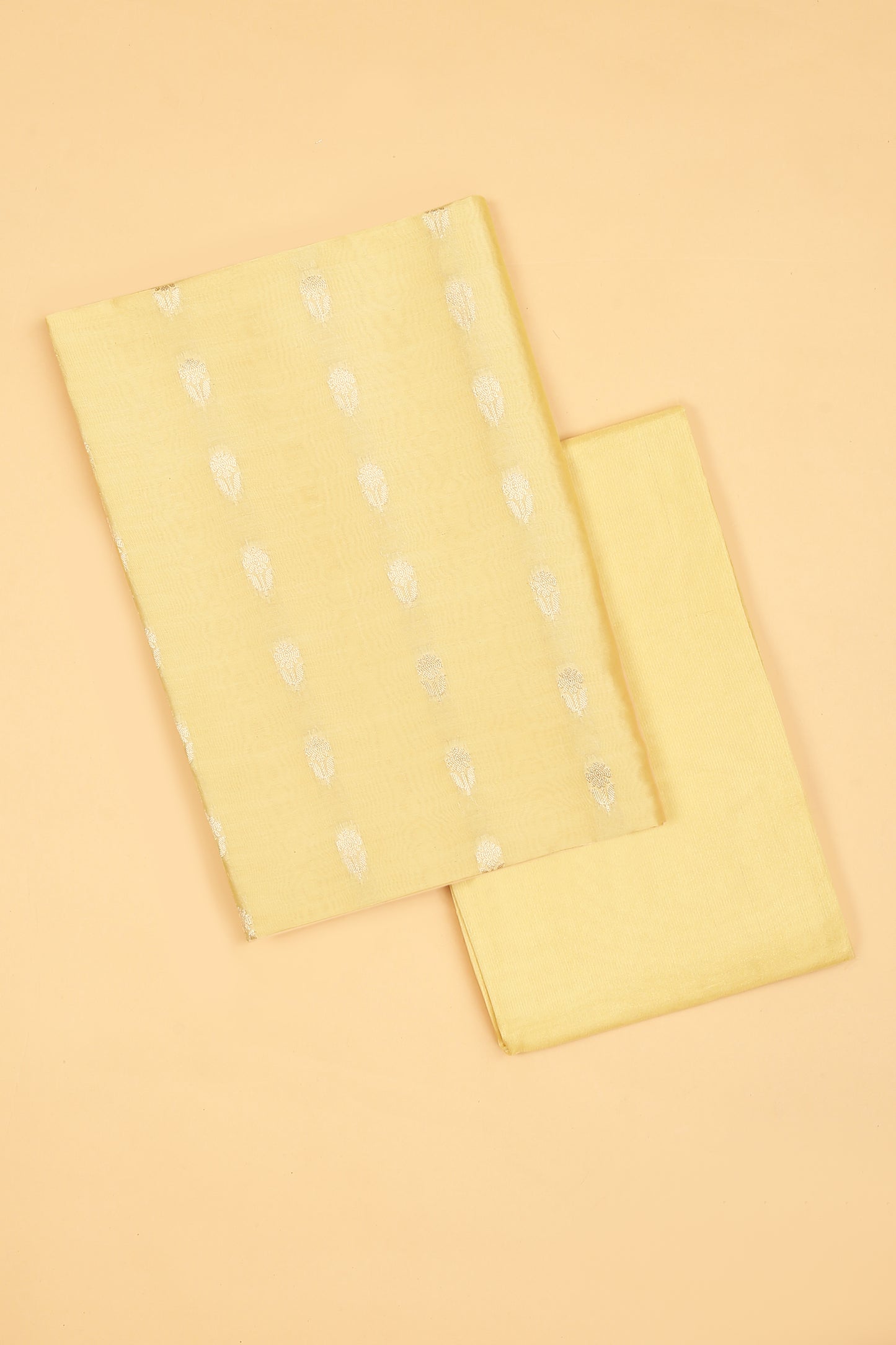 Lemon yellow Pure Chanderi Unstitched Suit in buti weaving with Pure Organza embroidered dupatta