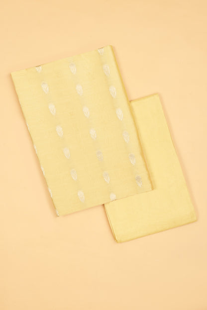 Lemon yellow Pure Chanderi Unstitched Suit in buti weaving with Pure Organza embroidered dupatta