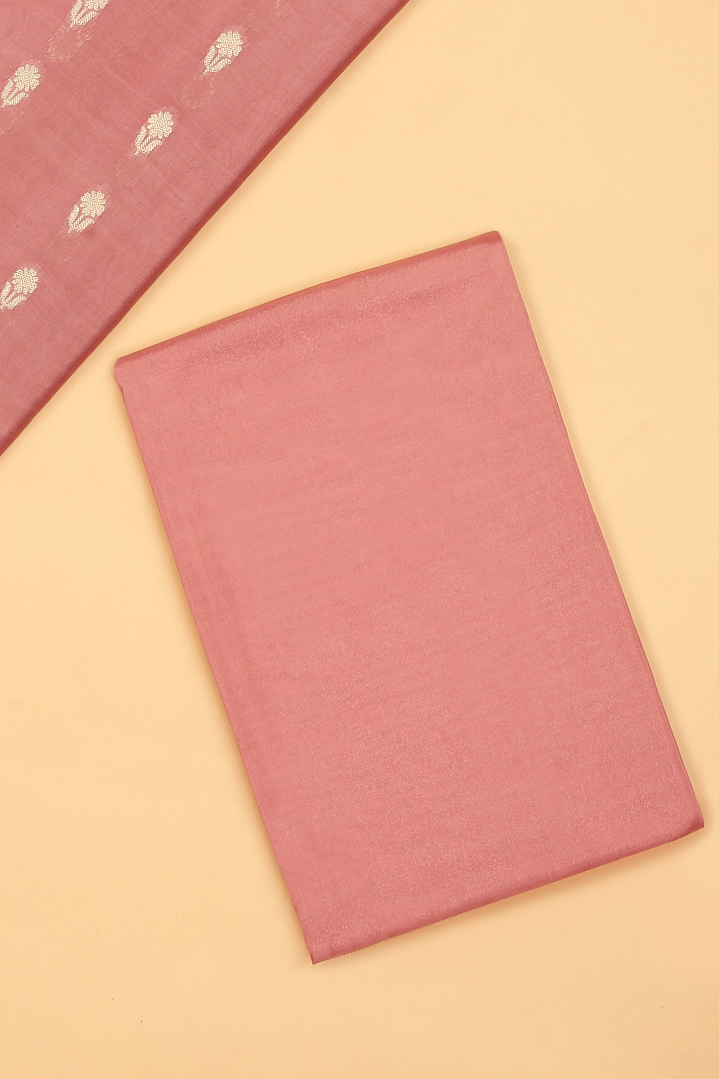 Onion Pink Pure Chanderi Unstitched Suit in buti weaving with Pure Organza embroidered dupatta