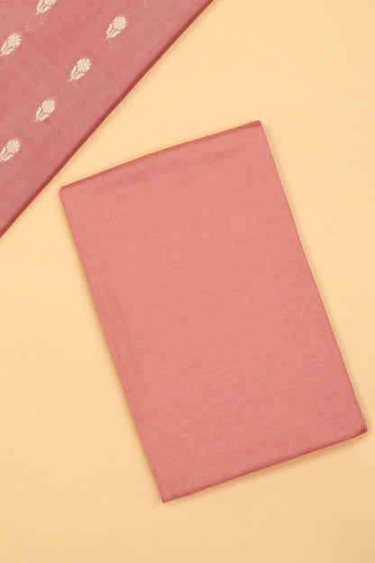 Onion Pink Pure Chanderi Unstitched Suit in buti weaving with Pure Organza embroidered dupatta