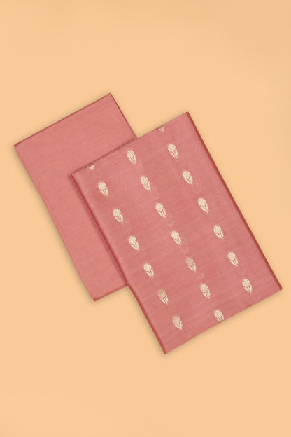 Onion Pink Pure Chanderi Unstitched Suit in buti weaving with Pure Organza embroidered dupatta