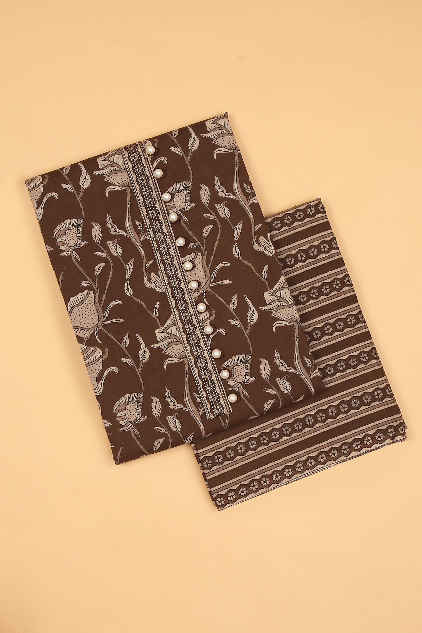 Kashish Floral Pure Cotton Unstitched Suit Set with printed dupatta