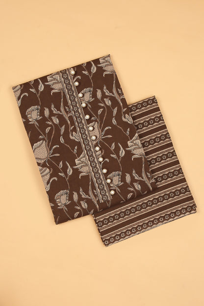 Kashish Floral Pure Cotton Unstitched Suit Set with printed dupatta