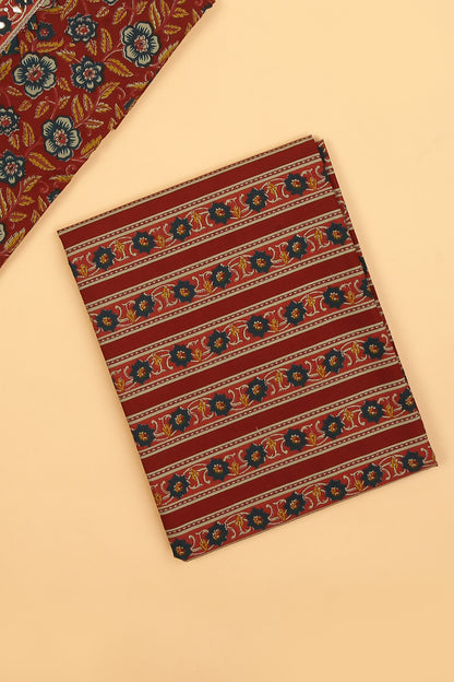 Red Bloom Pure Cotton unstitched suit set with sanganeri print
