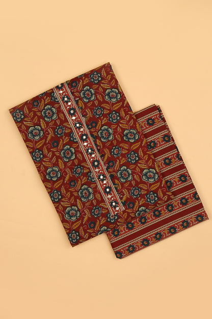 Red Bloom Pure Cotton unstitched suit set with sanganeri print